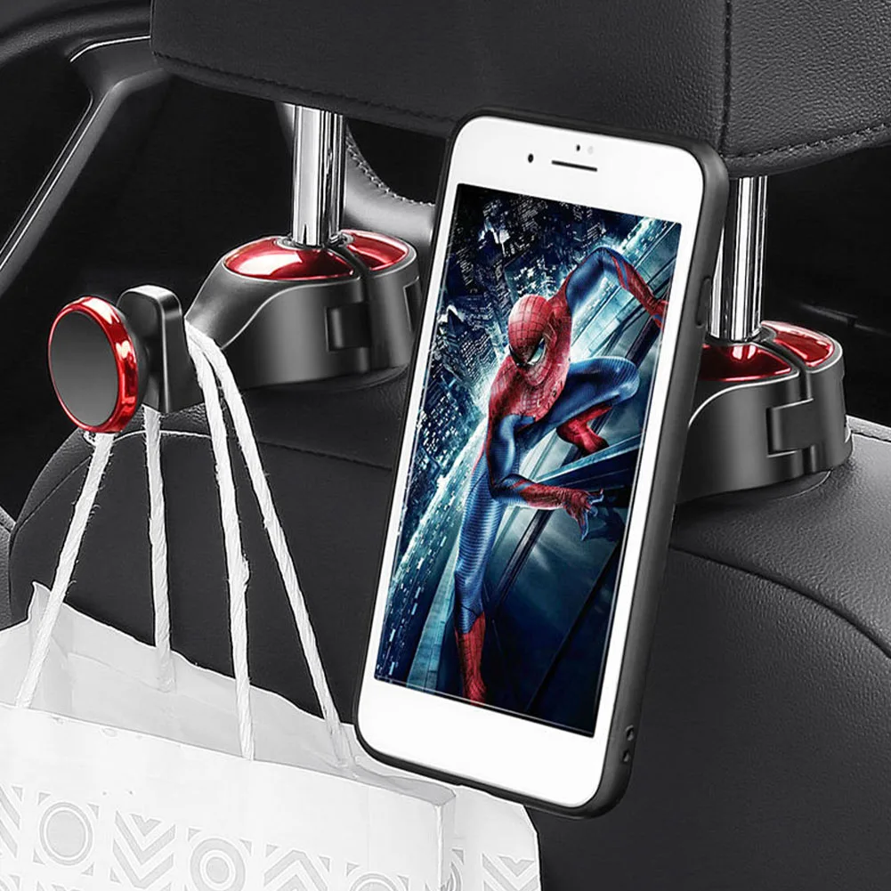 

2 in 1 Car Headrest Hook With Magnetic Phone Holder Seat Back Hanger for Bag Handbag Purse Grocery Cloth Multifunction Clips
