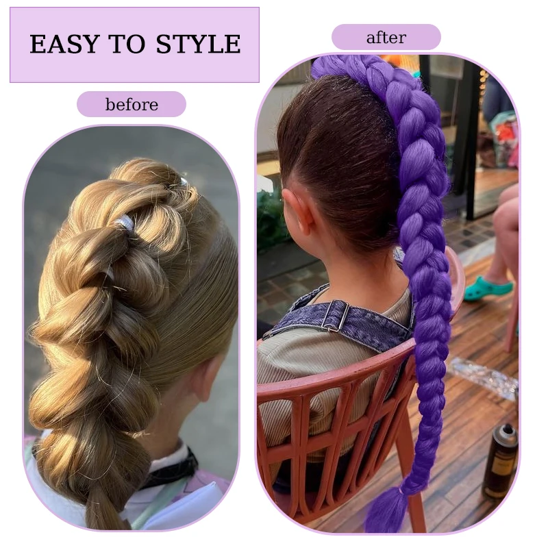 26inch Purple Braided Hair Ponytail Extensions for Kids Cosplay Long Purple Braids for Kids Christmas Party Use Purple Wig Hair
