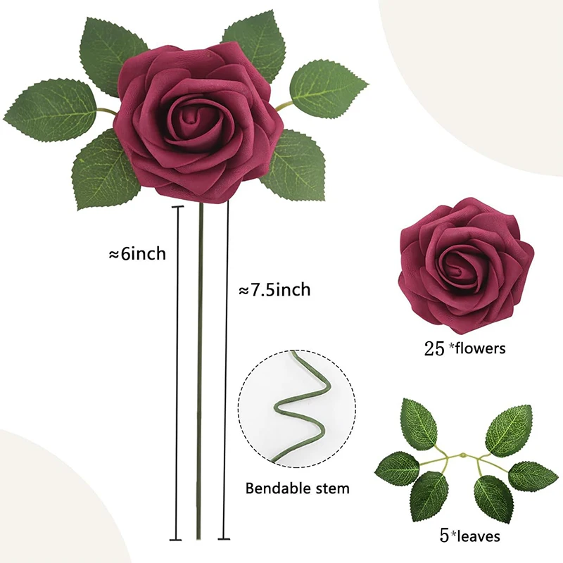 Artificial Rose Flowers 5/10/20Pcs Fake Flowers Foam Rose Bulk W/stem for DIY Wedding Bouquets Center Ornaments Party Home Decor