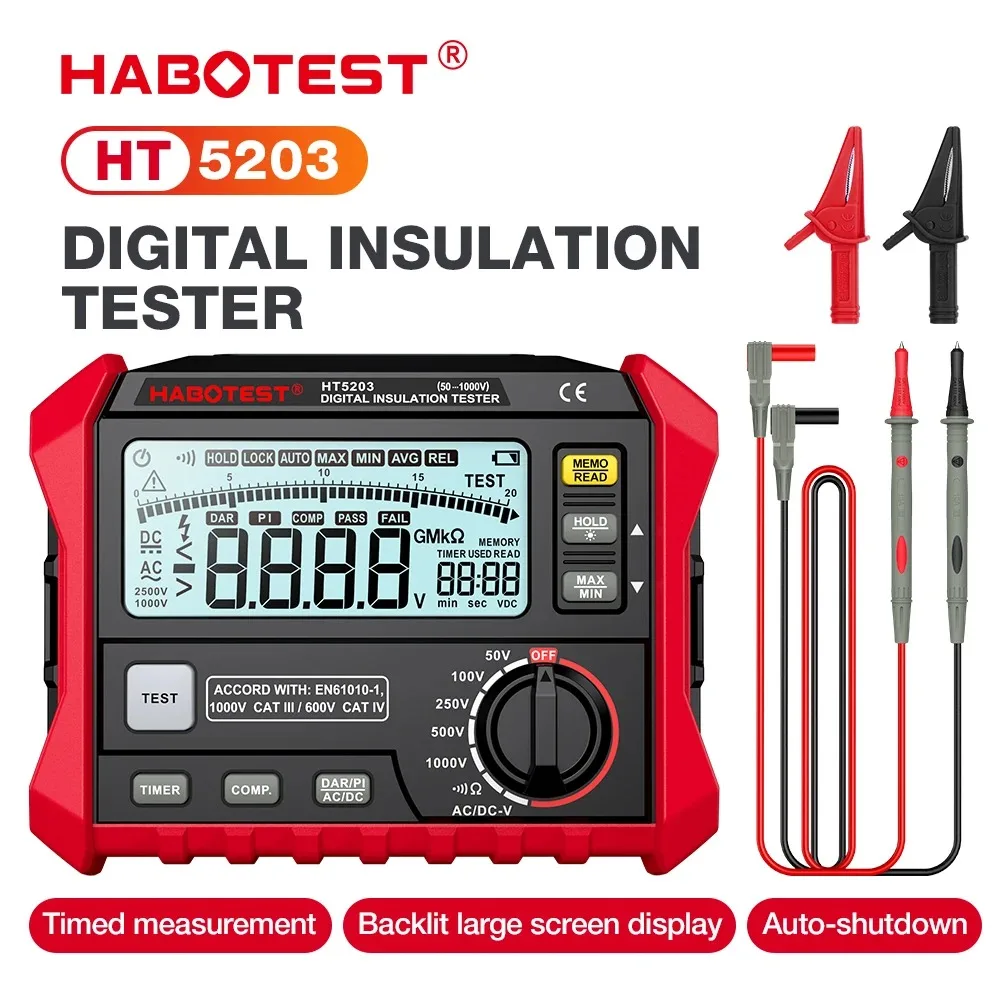 HABOTEST HT5203 Digital High-Precision Voltmeter Resistance Meter Electrical Megger Insulation Resistance Tester 0~100 G&Omega;
