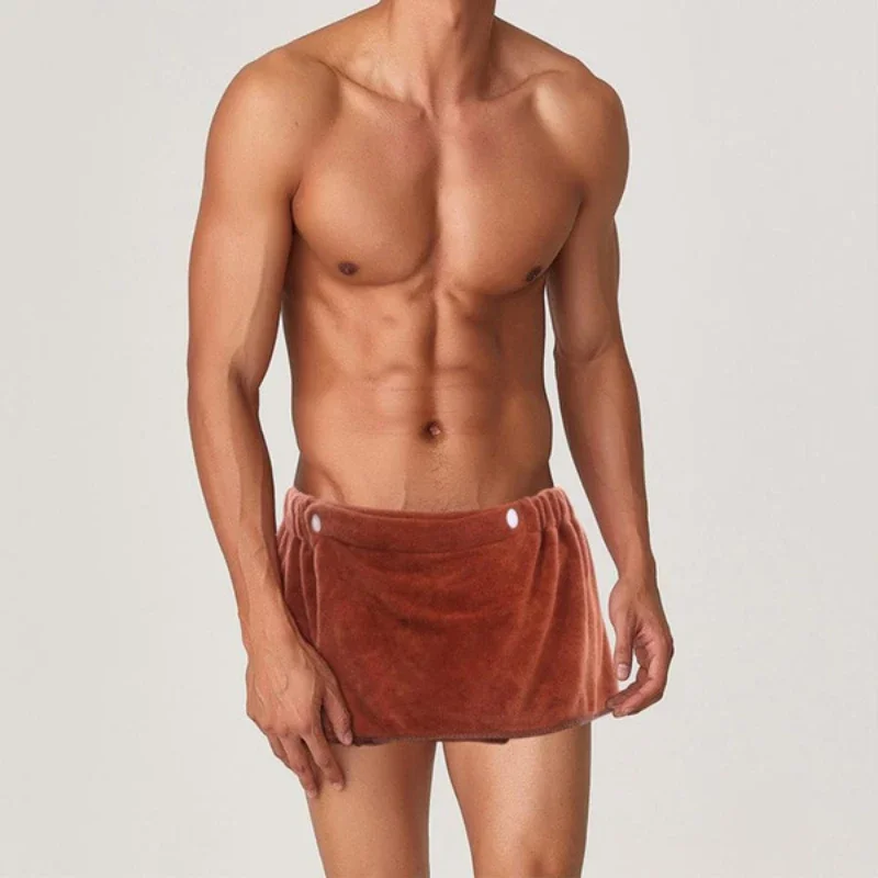 Cotton Bathrobe Sexy Short Bathroom Towel Faux Skirt Bathrobe Microfiber Pajamas Men Short Towel Pants Side Split Bathrobe Soft Thick Bath