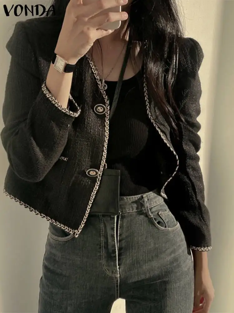 

VONDA Elegant Outerwear Blazer 2023 Autumn Women Casual Long Sleeve Coats Fashion Buttons Spring V Neck Loose Overcoat Blazer