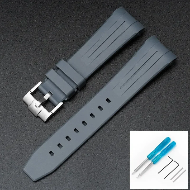 Premium Rubber Strap with Stainless Steel Buckle - 22mm Curved Interface Watch Band