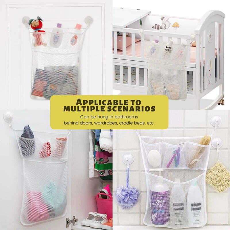 Baby Shower Bath Toys White Baby Kids Toy Storage Mesh with Strong Suction Cups Toy Bag Net Bathroom Organizer for Kids Toddlers 5