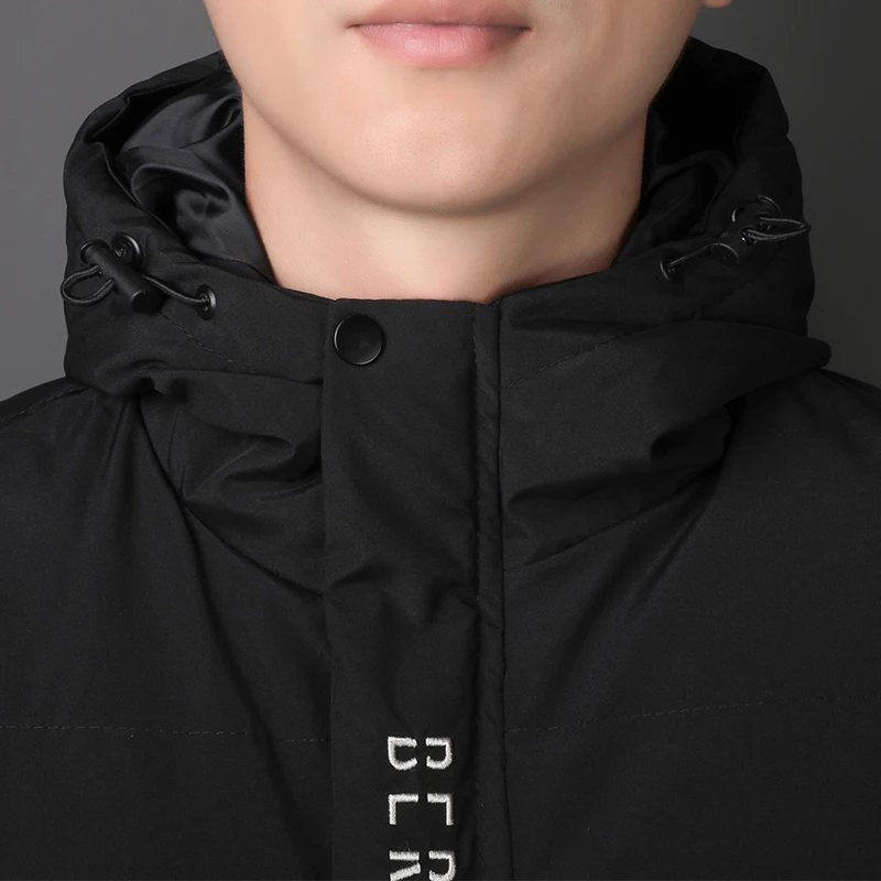 Autumn Winter New Men's Hooded Drawstring Loose Youth Solid Color Printed Letter Long Sleeve Zipper Button Pockets Parkas Coats