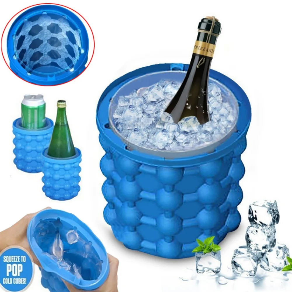 

1PC Silicone Ice Bucket 2 in 1 Large Mold With Lid Portable Cooler Cube Freeze Tray Drink Whiskey Wine Beer for Kitchen Bar Tool