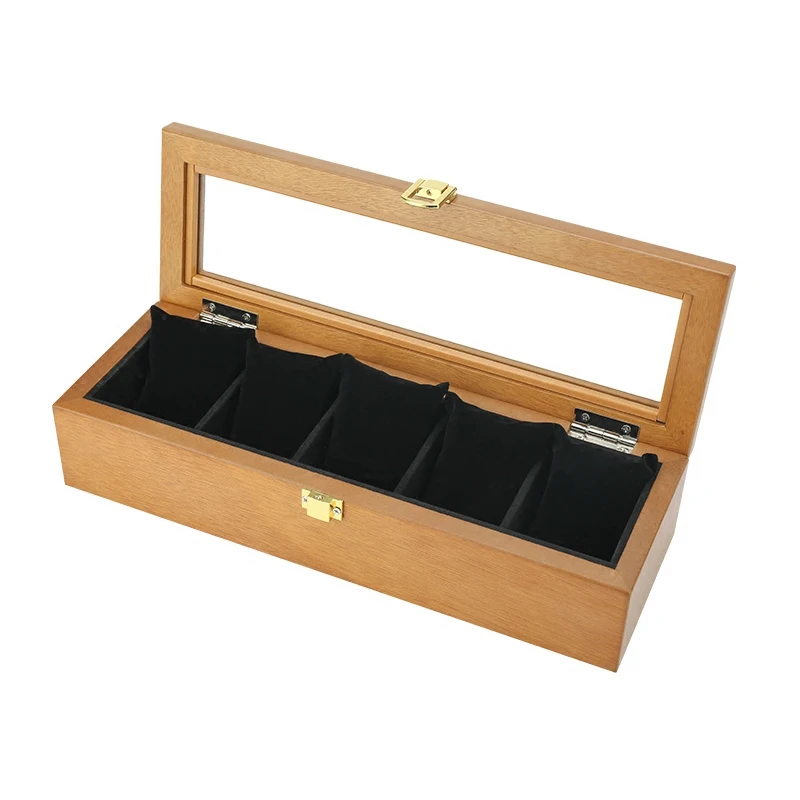 Vintage Wood Watch Box 5 Slots Transparent Skylight Watch Boxes Organizer Case Watches Collection Display Holder Storage for Men