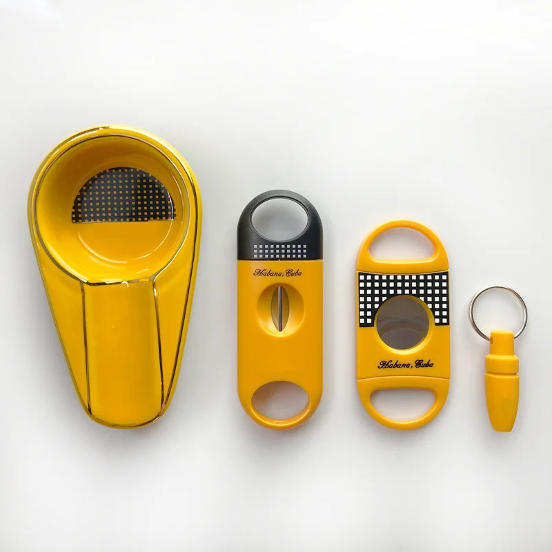 Cigar Tools 4-Piece Cigar V Scissors Hole Punch Ashtray