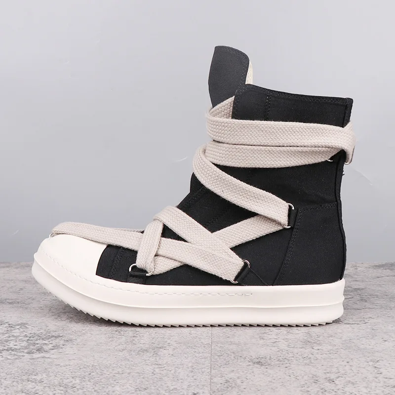 Men's Casual Shoes Fashion Canvas Shoes for Man Jumbo Shoelaces Women's Sneakers Black Solid Lace-up Male Sneakers