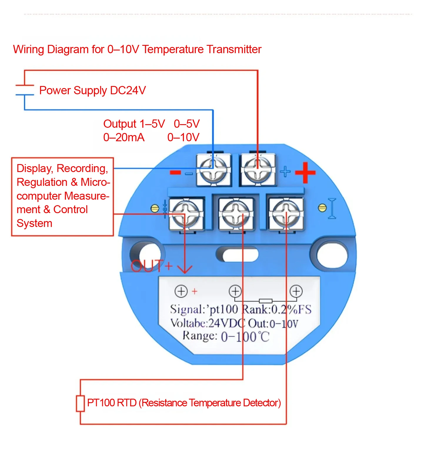 Industrial PT100 Temperature Transmitter RTD To 4-20mA 0-10V 0-5V Isolated Modul