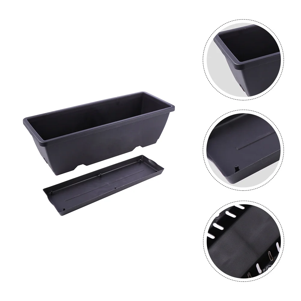 

2Pack Window Box Planter 14Inch Rectangular Flower Boxes Drainage Holes Trays Plastic Indoor Outdoor Plant Box Deck