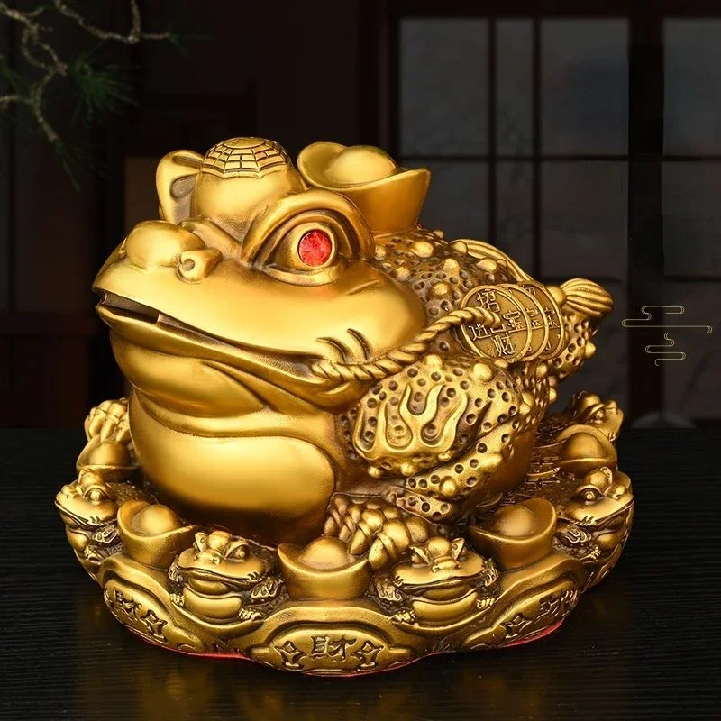 

Chinese Wealth Attract Copper Gold Toad Ornament Three Legged Toad Office Decoration Living Room Wine Cabinet Craft Opening Gift