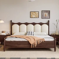 Lit double en bois massif avec dossier souple, table de chevet avec tiroirs, ensemble de meubles de chambre à coucher, ensemble complet 2