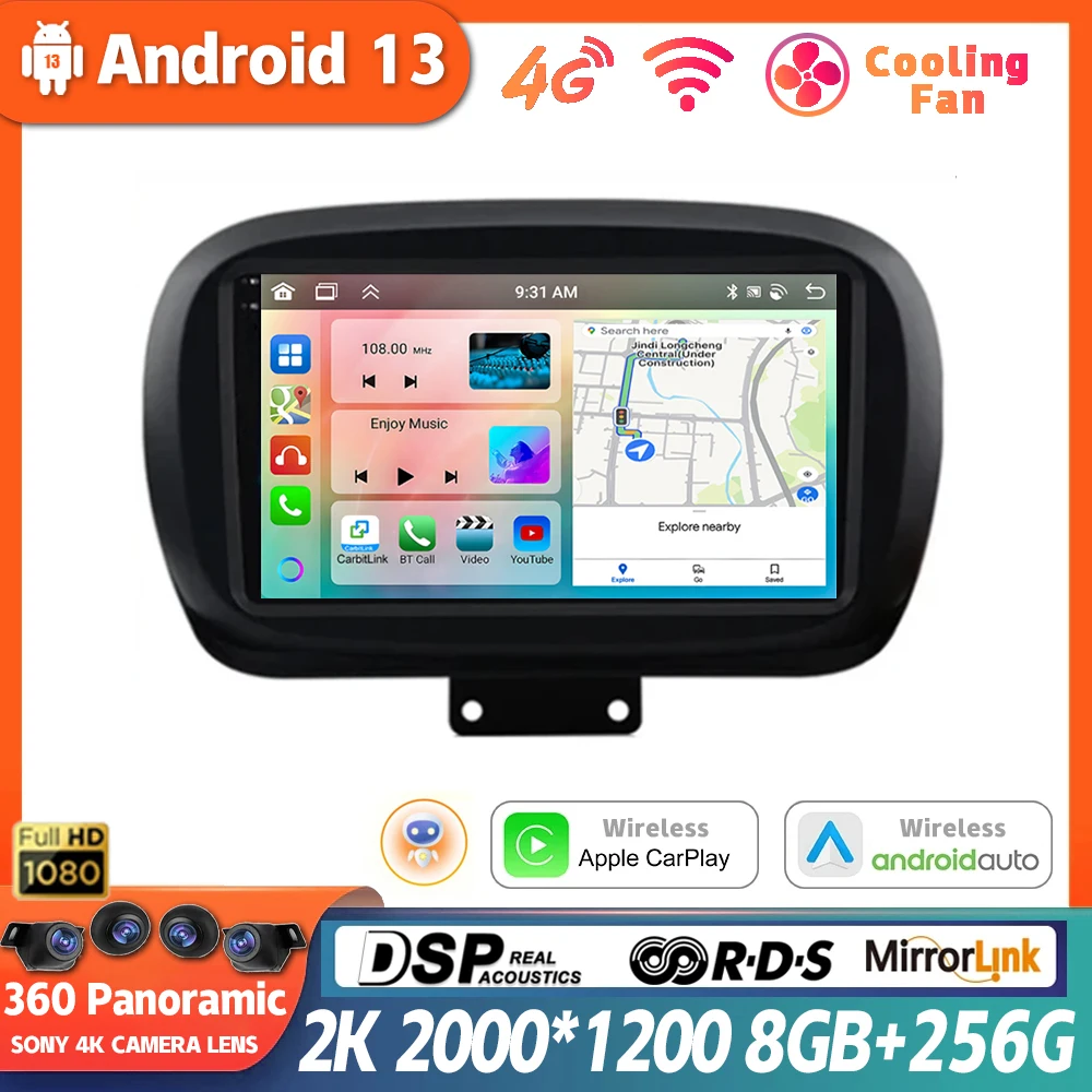 Android 13 Wireless Carplay Android Auto Autoradio Per Fiat 500X 2014 2015 2016 2017 - 2020 Multimedia Gps Autoradio 4G Wifi Dsp