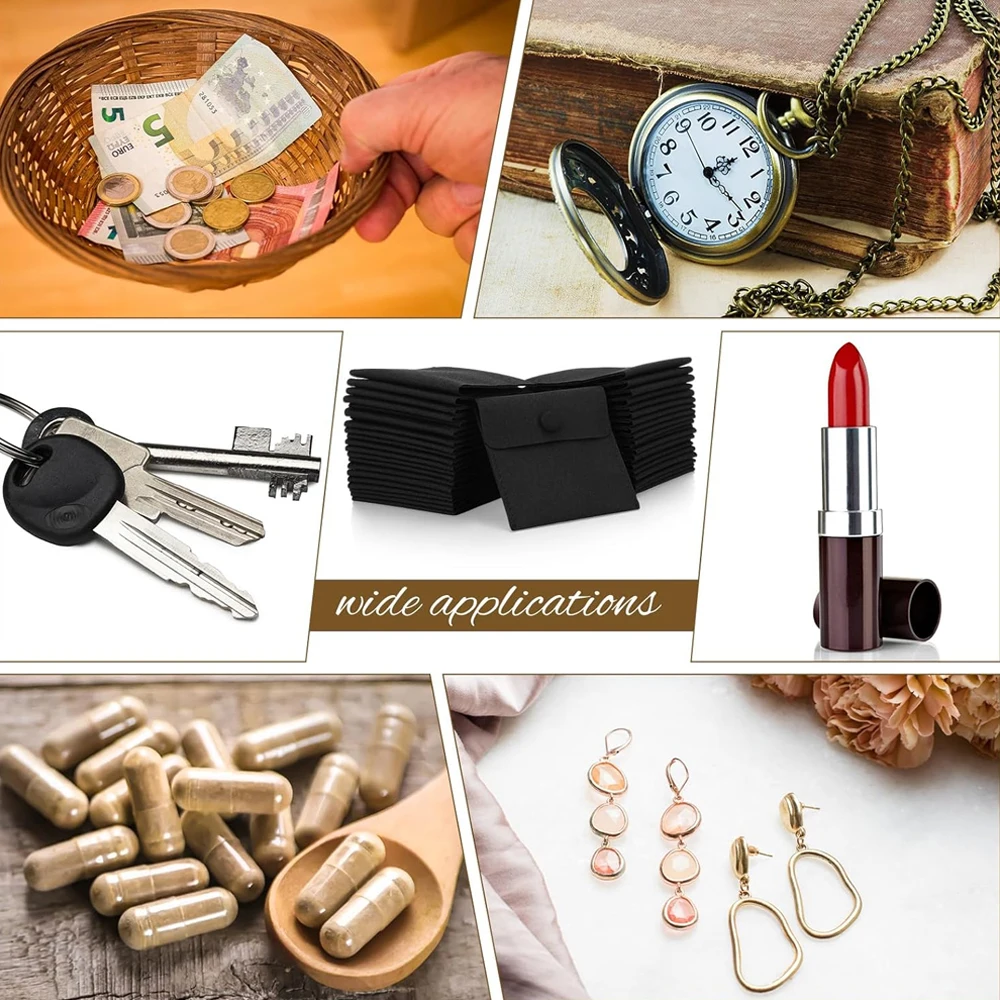 24/50/100er Set personalisierbare schwarze Schmuck-Reisebeutel (8x8cm) mit Logo und silberner Poliertüchern – Logo individualisierbar – Detail 7