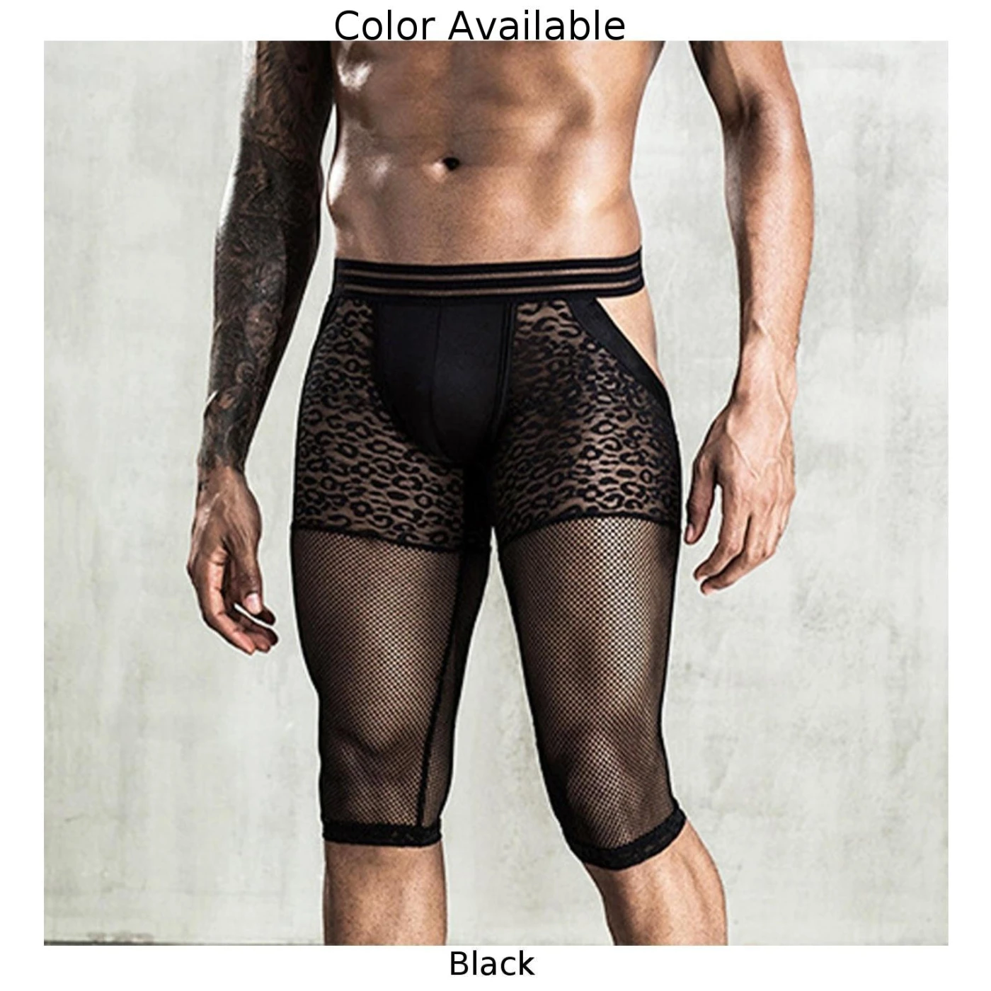 Cosplay Underpants Men's See-Through Mesh Open Butt Boxer Shorts Bulge Pouch Leopard Underwear Stretch Long Boxershorts