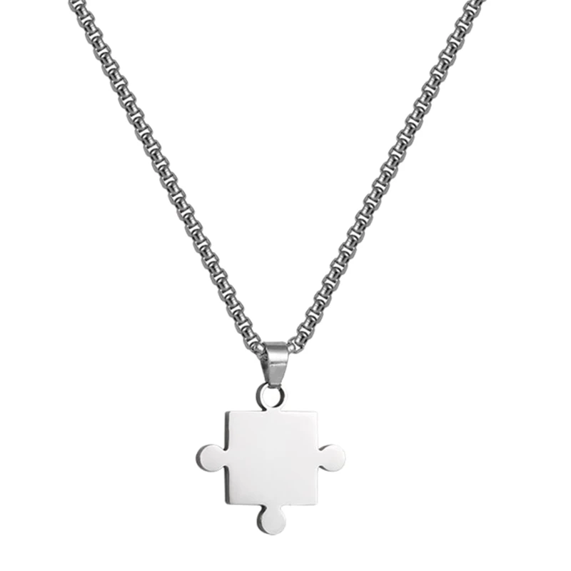 Bump Puzzle Piece Necklace Stainless Steel Matching Pendant Couple