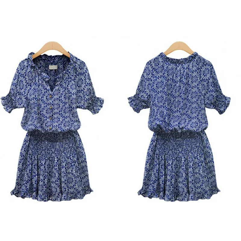 Summer Floral Cotton Dress Women Casual Fashion Mid-Sleeve Polo Collar Princess Skirt Vintage Chinese Style Single-Buckle Fas... - Image 5