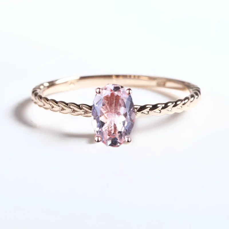 

5x7mm Oval Cut Natural Morganite Solid 14k Rose Gold Engagement Wedding Ring Fine Jewelry Women US Ring Size 3.5-12
