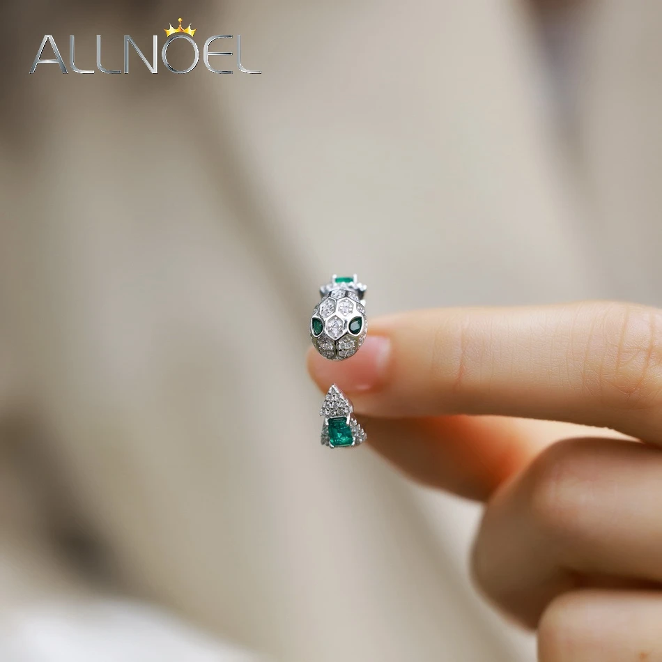 ALLNOEL 925 Sterling Silver Snake Open Ring for Woman Green