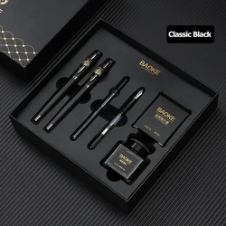 Elegant Black Grey Fountain Pen Gift Set with Ink Bottle and Cartridges, Exquisite Packaging, Smooth Writing Experience - M (Black)