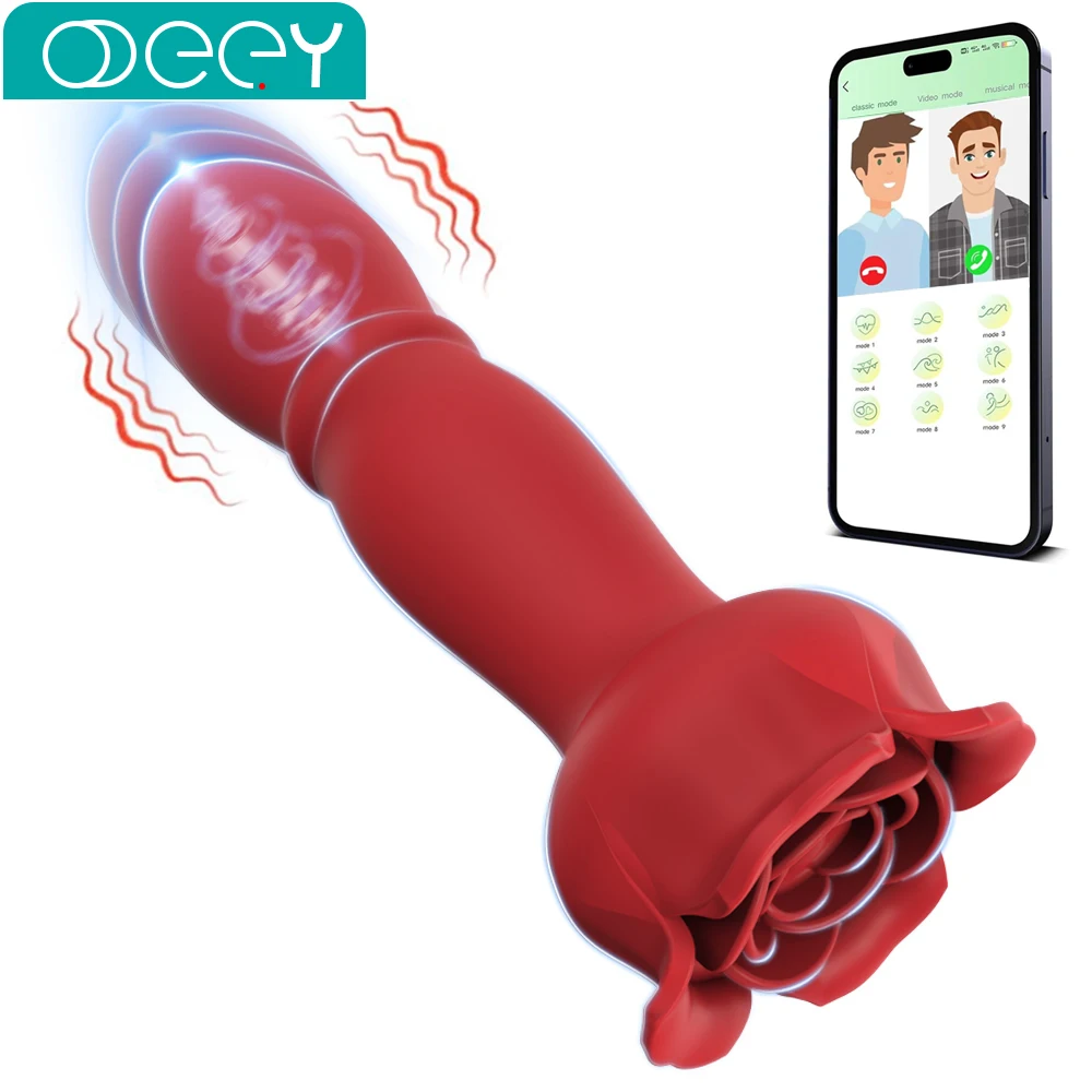 Stoßdildo App Fernbedienung Analplug Vibrator Männliches Prostata-Massagegerät 9 Modi Rose Analspielzeug Butt Plug Sexspielzeug für Männer