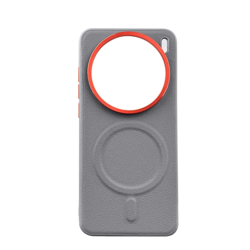 Sleek Magnetic Suction Leather Phone Case with Metal Lens Back Shell