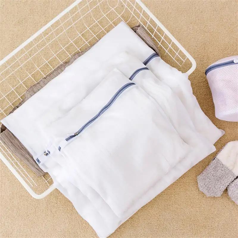 Laundry Bag Zippered Mesh Polyester Laundry Wash Bags Coarse Net Basket Bra Bag for Washing Machines