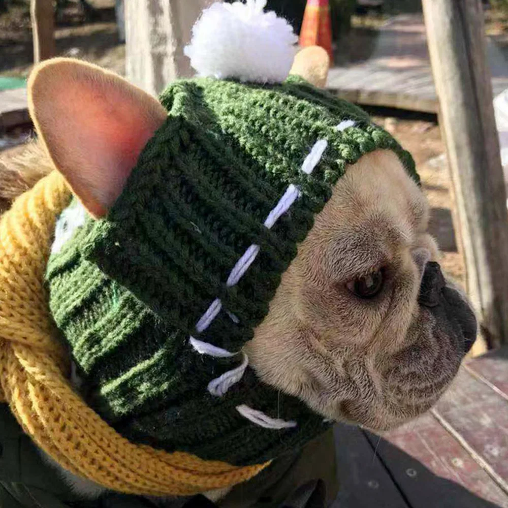 

Pet Hats Dog Accessories Woolen Puppy Hat With Ball Headwear for Small Dogs French Bulldog hat for dog Winter Dog Cap Christmas