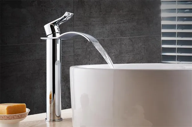 Grifo De Lavabo Cascada Alto - Mezclador Agua Fría/caliente, Latón Cromado, Válvula Cerámica, Fácil Instalación