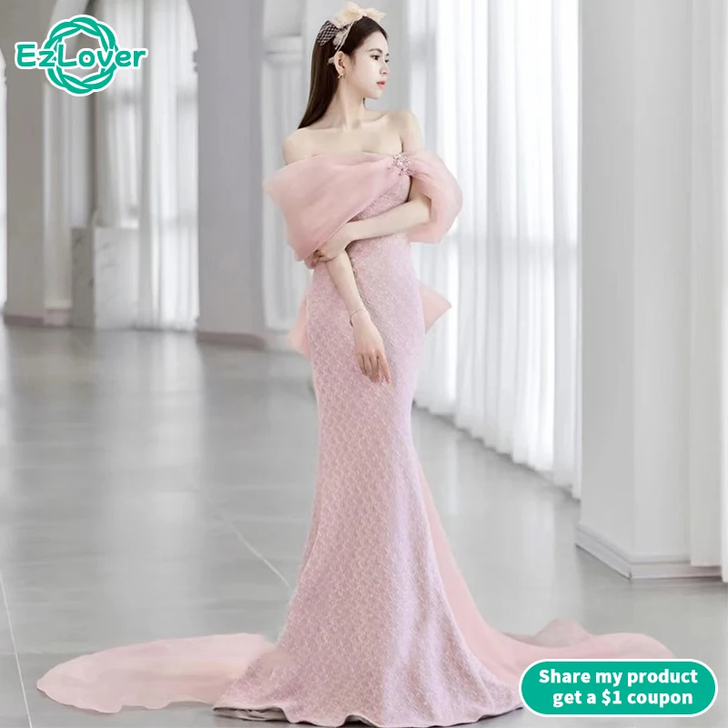 

Elegant Pink Evening Dresses For Graduation Party Off The Shoulder A-Line Floor-Length Shiny Sequin Long Prom Gowns