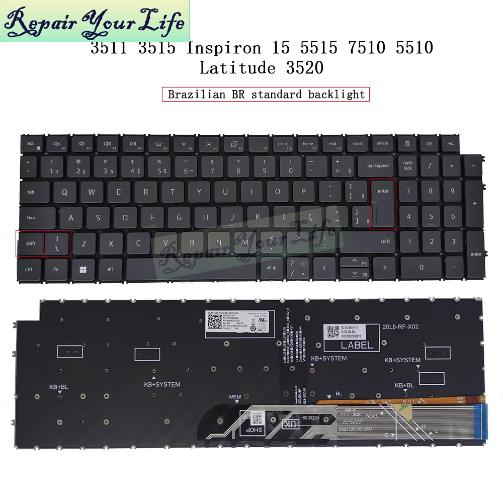 Turco Pt-br Teclado Retroiluminado Brasil Luz Brasileira Dell Inspiron 15 3510 P112f 3511 3515 3525 5510 P106f 5515 5518 7510