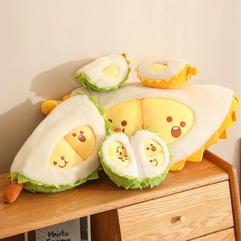 Realistic Durian Plush Toys Lifelike Durian Shaped Pillow Plushie With Green Shell and Mini Fruit Pulps King Of Fruit Soft Dolls 4
