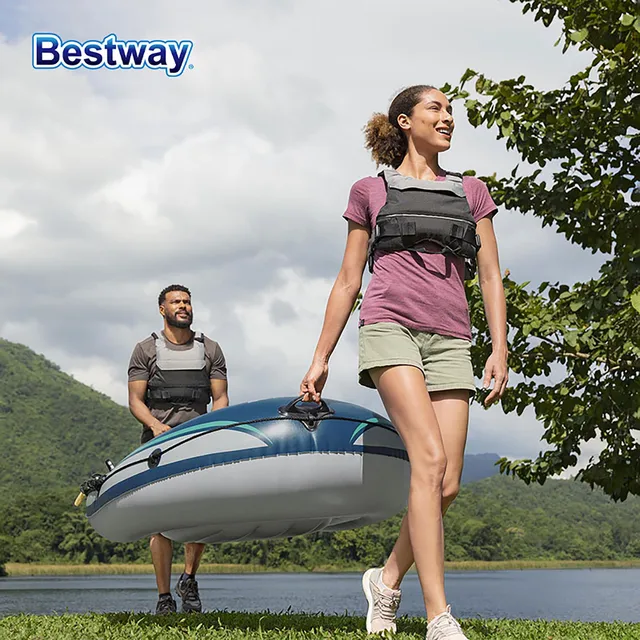 Bestway 61153 2 Person Inflatable Kayak - Durable PVC Material, Large Adventure Boat, Kit Format, Highly Buoyant and Stable
