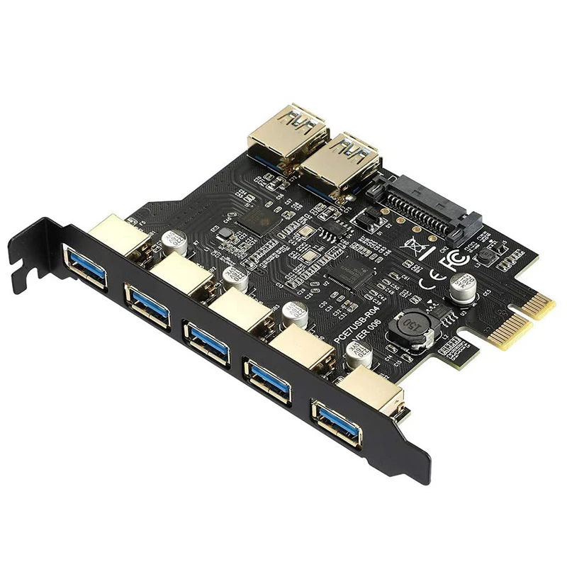 

Плата расширения PCI Express с 5/7 портами USB 3,0, PCIE X1 на USB3.2 Gen1, 5 Гб, 19 контактов, разъем SATA/4 контакта, чип NEC D720201