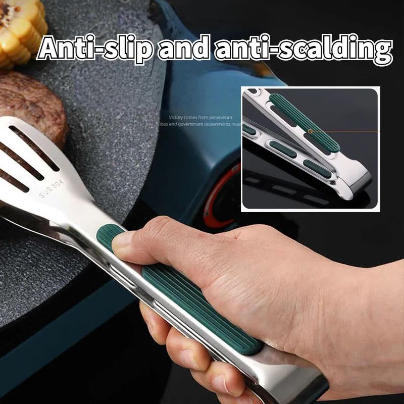 Food Tongs Stainless Steel Kitchen Tongs Meat Salad Steak Food Clip Long Handle Non-slip BBQ Cooking Kitchen Utensils