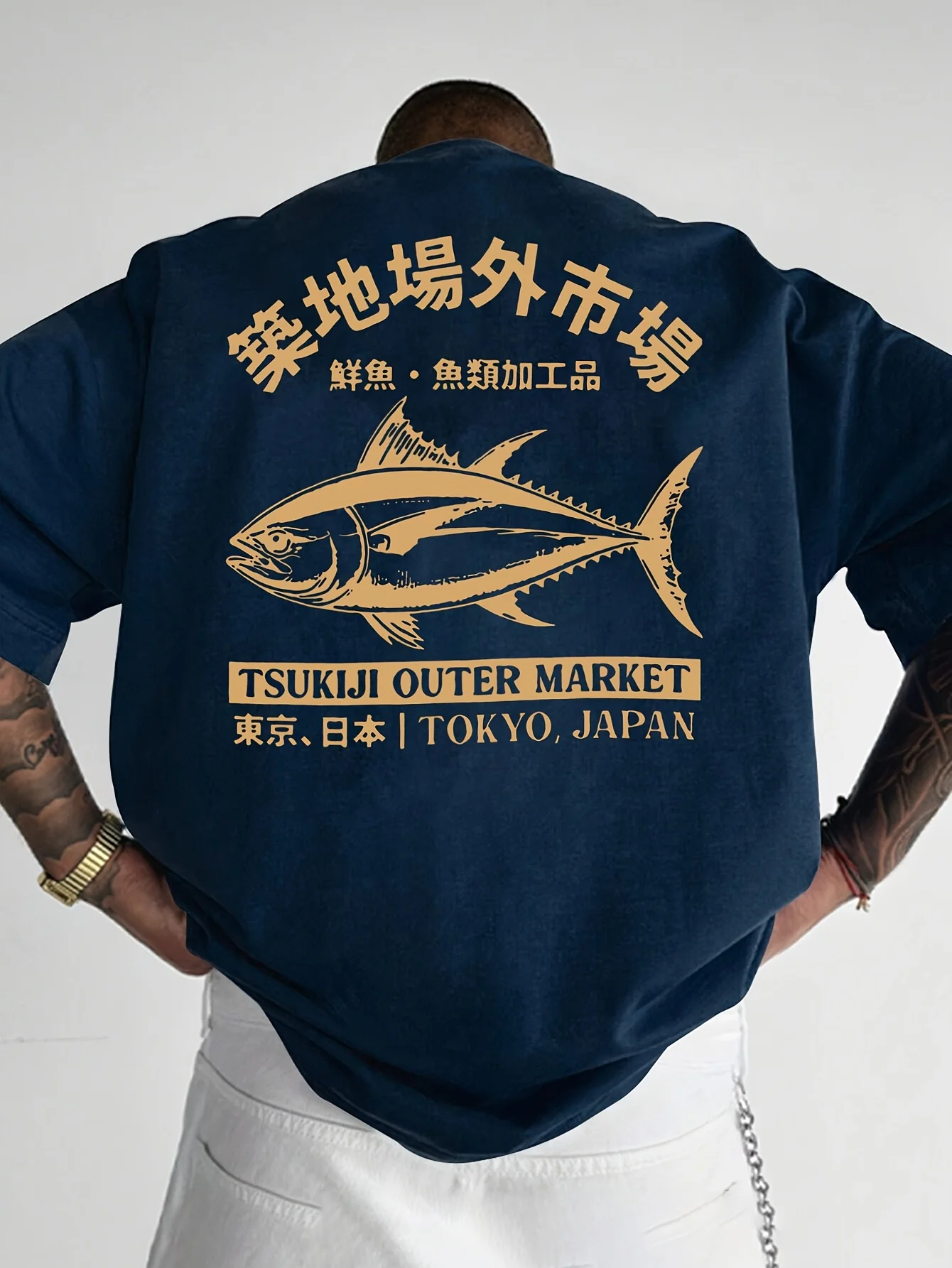 Neues Modell Japanischer Stil Thunfisch-Rückendruck Herren 100% Baumwoll-T-Shirt für Sommer Outdoor Freizeit und Sport Kurzarm