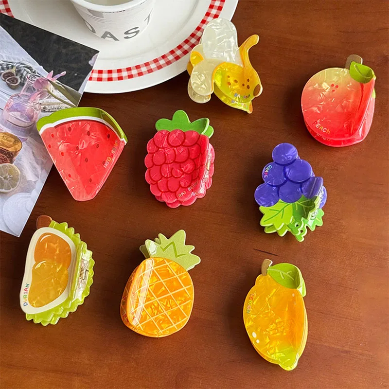 لطيف تصميم جديد هندسية الفاكهة مقاطع الشعر أزياء بسيطة الاكريليك متوسطة الحجم القرش كليب الإبداعية ذيل حصان كليب أغطية الرأس