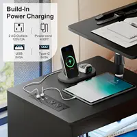 Height Adjustable Nightstand with Charging Station, LED Bedside Table 2 Drawers, Smart Wooden End Table Dorm, Customized 5