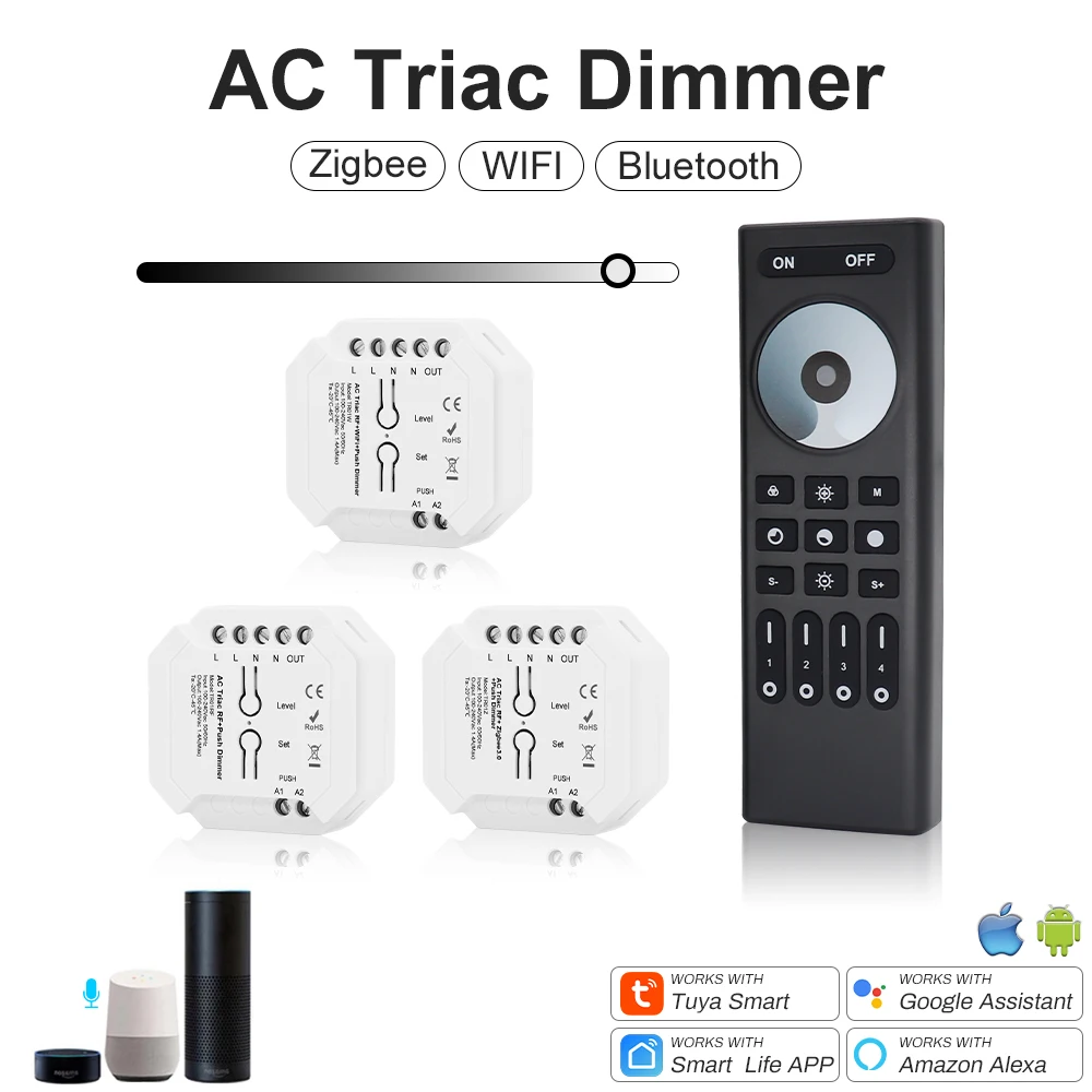 

AC Triac Dimmer Tuya Wifi Zigbee RF 2.4G Controller for 220V 110V LED Lamp Push PWM Dimmer Switch Smart Life APP Remote Control