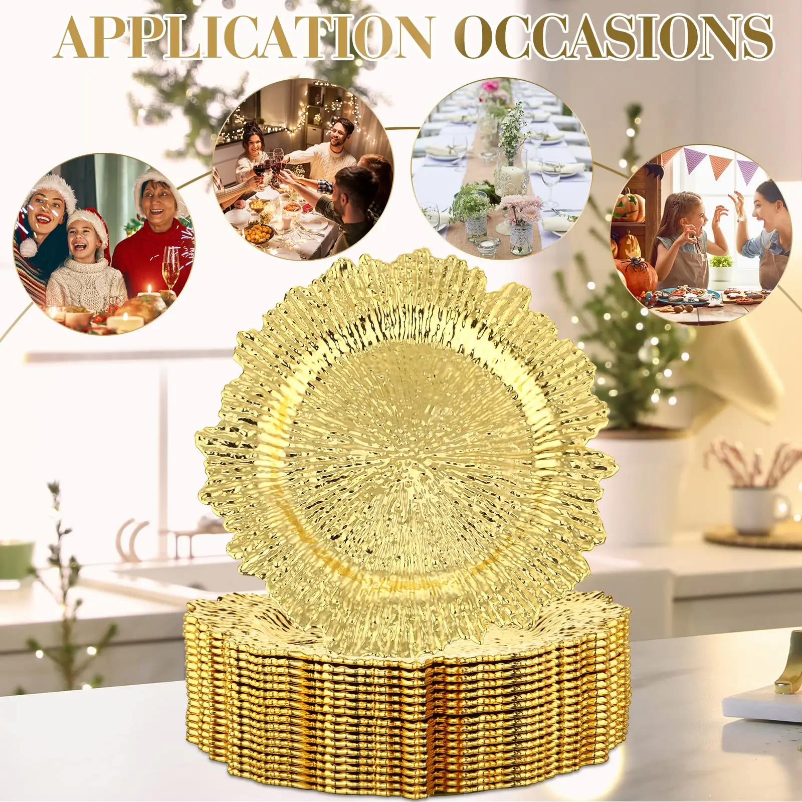 Charger Plates Round Plastic Reef 13 inch 6pcs For Dinner Plates Wedding Party Dining Dish