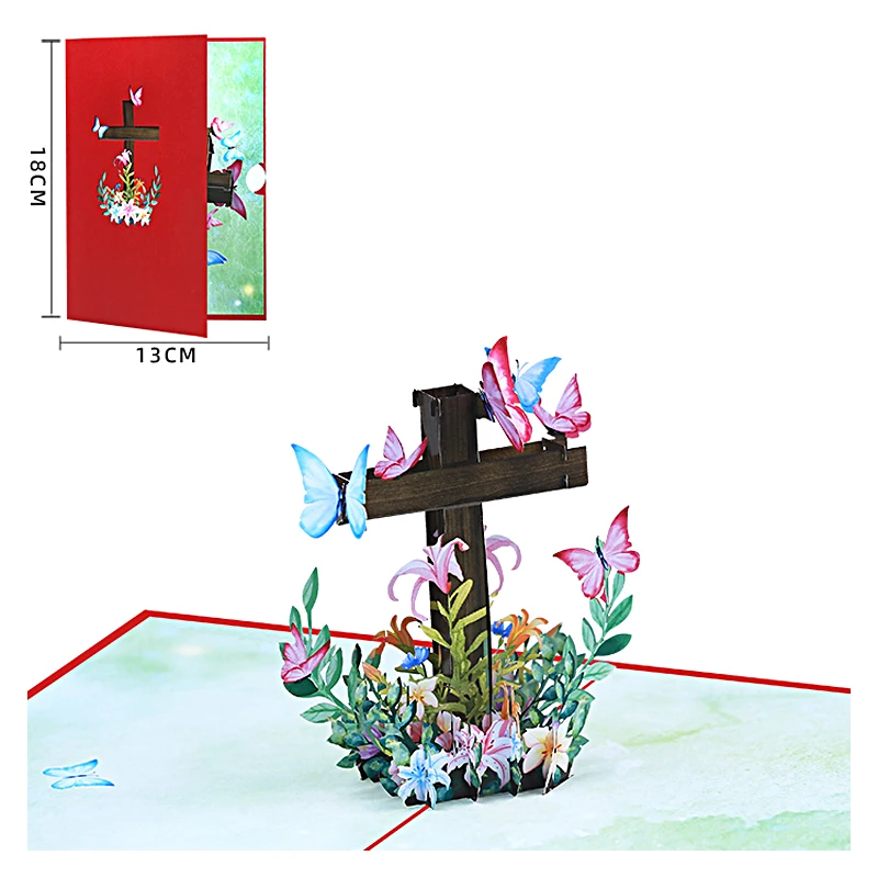 3D Religious Cross Pop Up Easter Card, Religious Sympathy Card, Condolence Card Removable Letter Paper Flowers Invitation