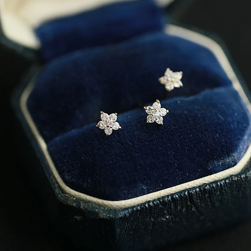 Pentagram Small Flower Zircon silver stud earrings S925 Sterling Silver Elegant Popular Female Accessories Gifts Party All Occasion silver stud earrings