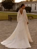 Simple Wedding Dresses A-Line Chiffon Bridal Gowns V-Neck Backless Long Puff Sleeves Robes Pretty Vestidos De Novia Customized 2