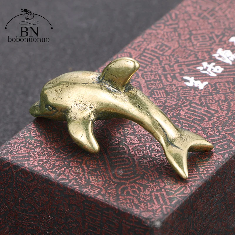 Sea Animal dolphins Figurines Mini Retro Brass Office Desktop Crafts Ornament Gifts Home Decorations Living Room Accessories room decor statues