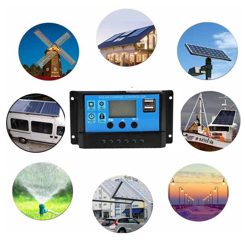Contrôleur De Charge Solaire PWM 10A/20A/30A - 12V/24V Auto - Avec Port USB 5V - Pour Panneaux Solaires Et Batteries - 3