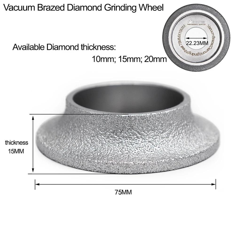 SHDIATOOL 2pcs Dia75mm Vacuum Brazed Diamond Profile Grinding Wheel For Demi-bullnose (15mm+20mm) Vacuum Brazed Diamond Tools