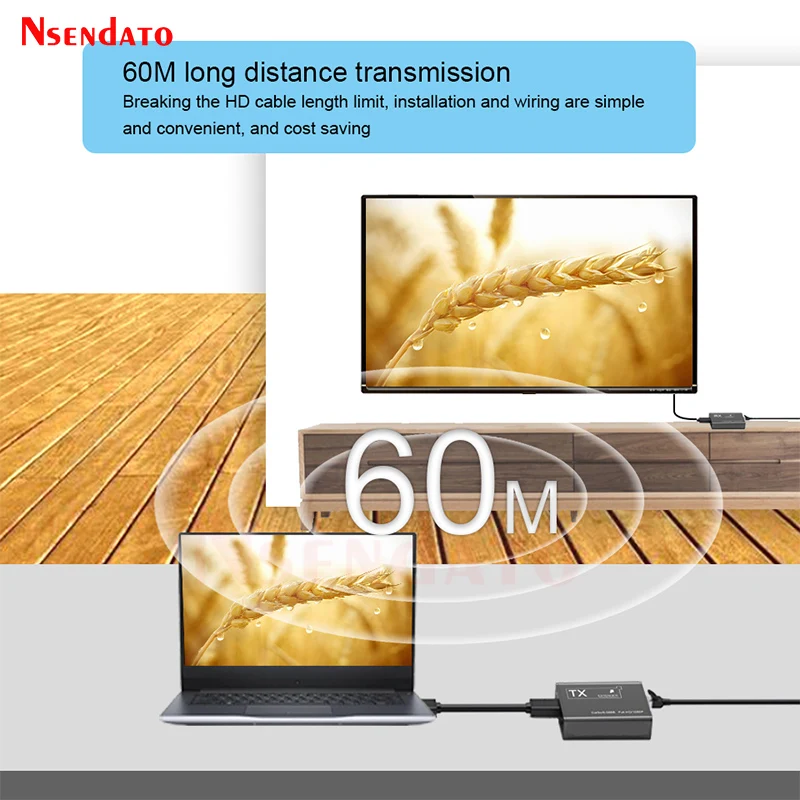 HDMI Extender Over 60M Cat6 Extender HDMI RJ45 1080P HDMI to RJ45 Ethernet Network Cable Extender For TV DVD Camera PC Monitor