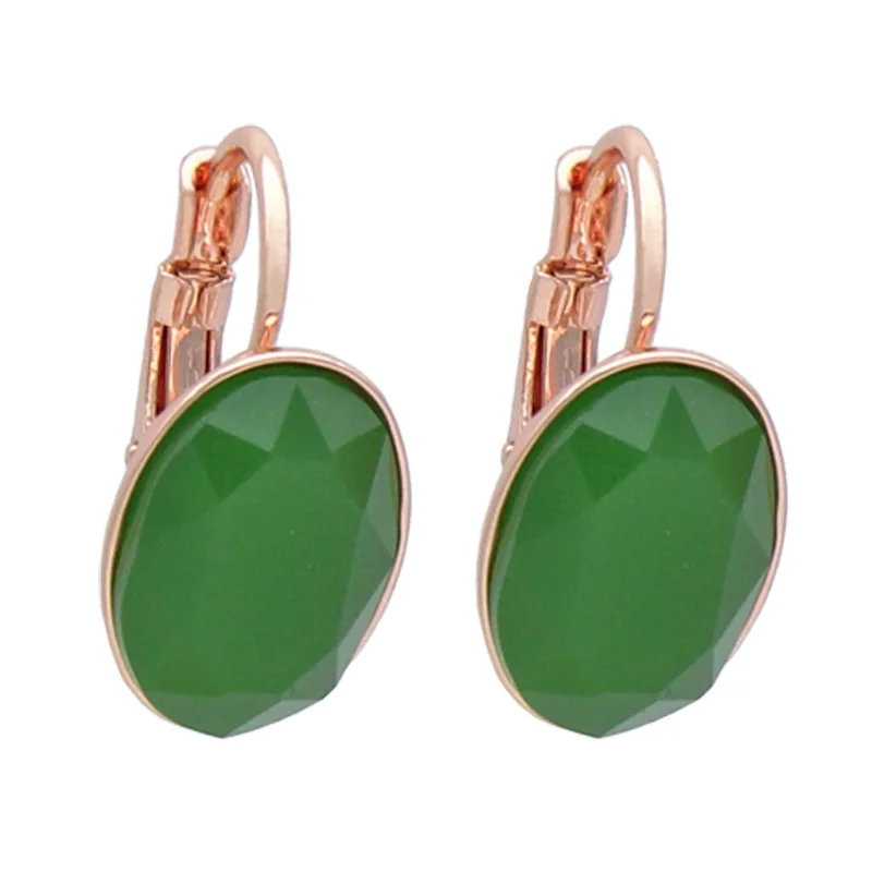 S&Z DESIGN New Fashion Oval Vintage Egg Shape Imitation Jade Glass Dangle Earrings For Women Wedding 585 Rose Gold Color Jewelry