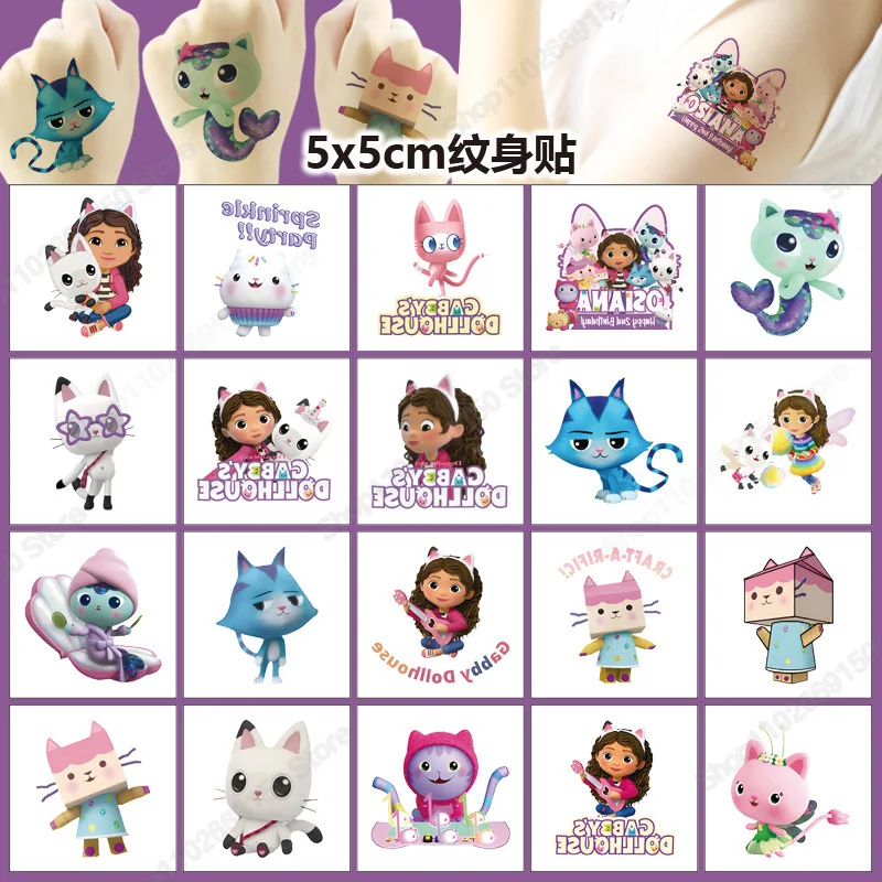 20Pcs Gabby Dollhouses Kid Kawaii Tattoo Sticker Bambino Cartoon Nuovi Tatuaggi Temporanei Ragazza Body Arm Art Stickers Regalo Giocattolo Classico